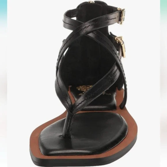 Vince Camuto Black Leather Brenndie Buckle Sandal Flat Size 71/2